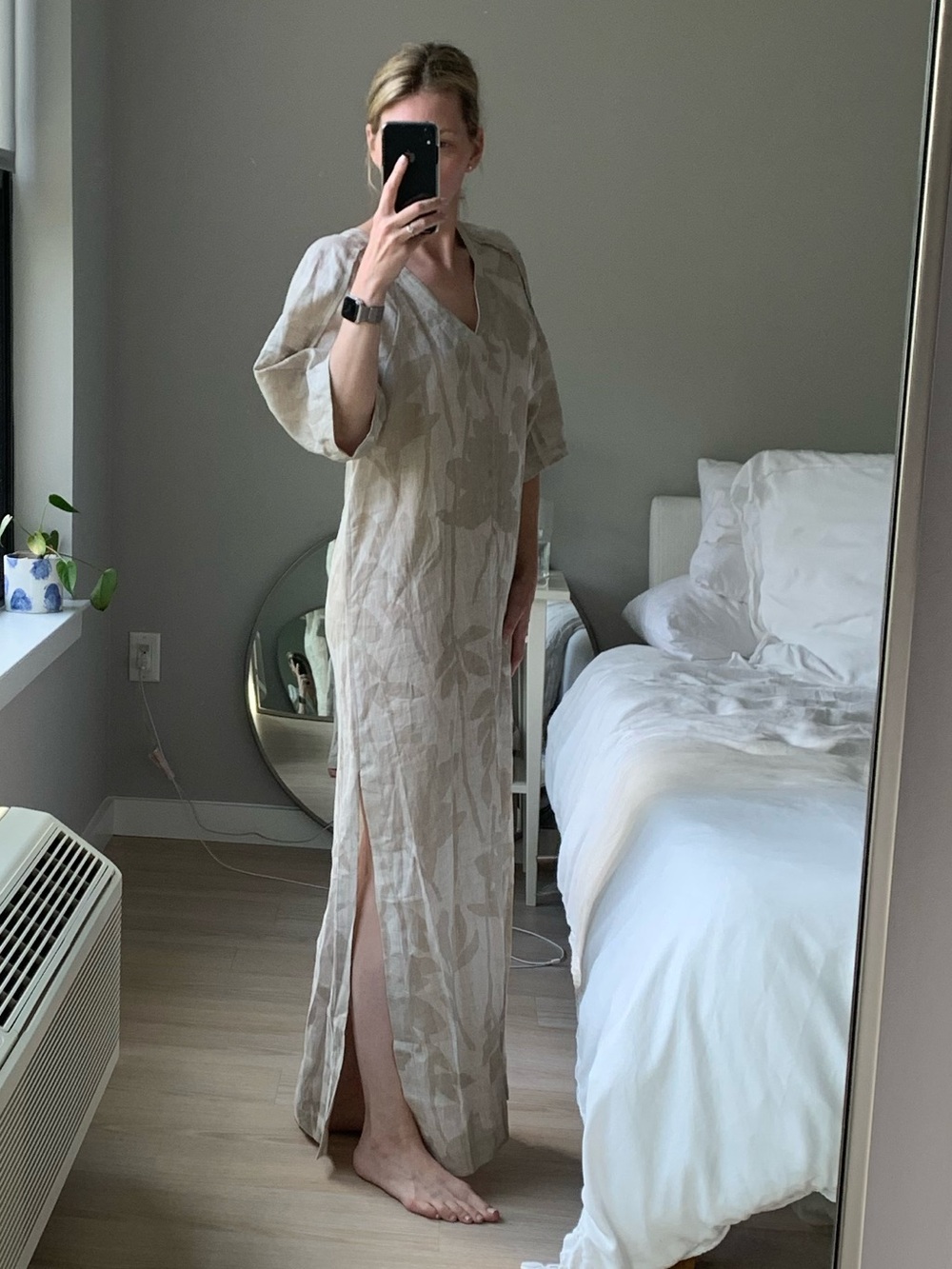 Brunello Cucinelli Beige Flower Print 100% Linen Maxi Dress Caftan NWT Size Smal - Picture 3 of 14
